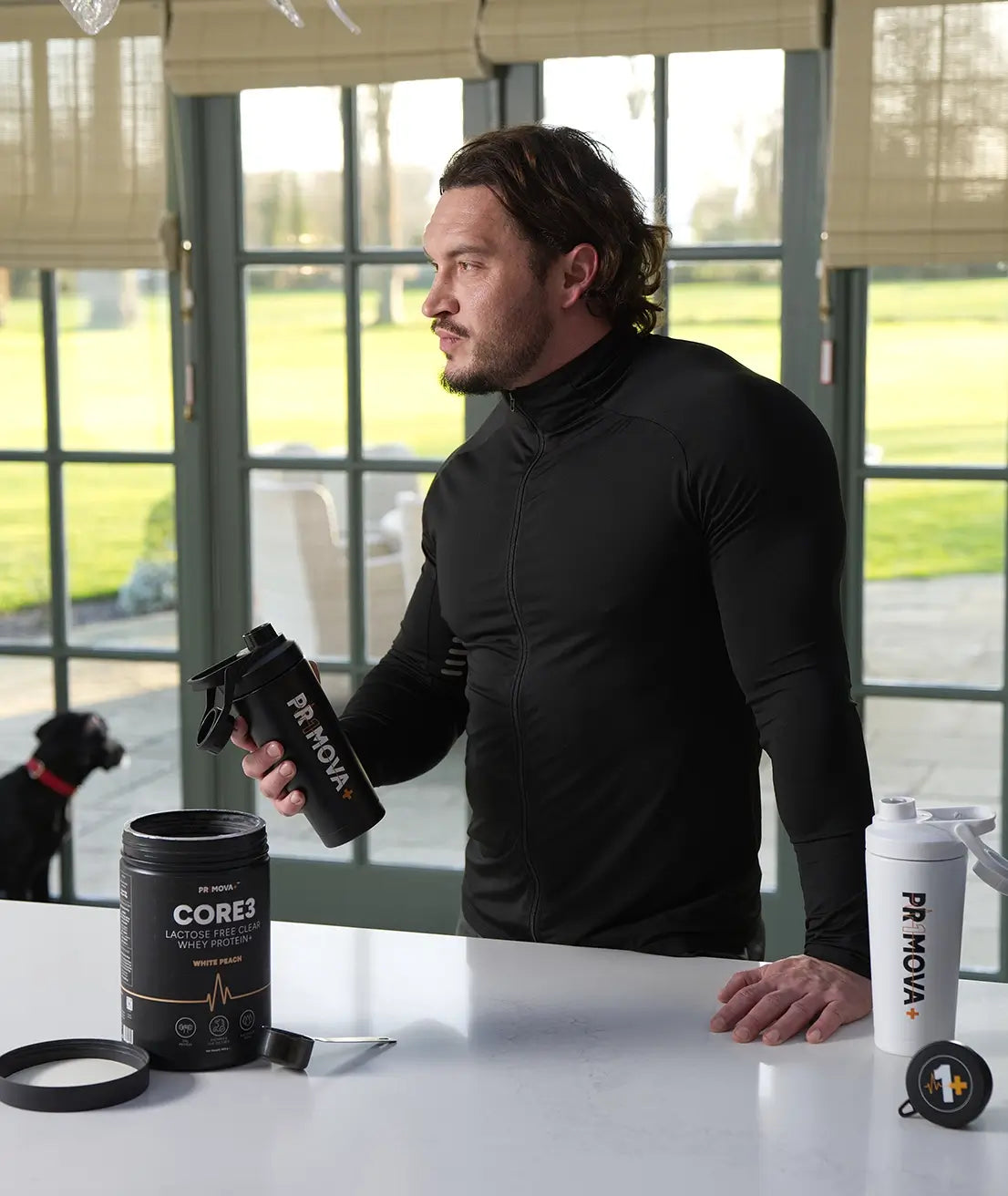Primova founder with his shaker and CORE3 protein